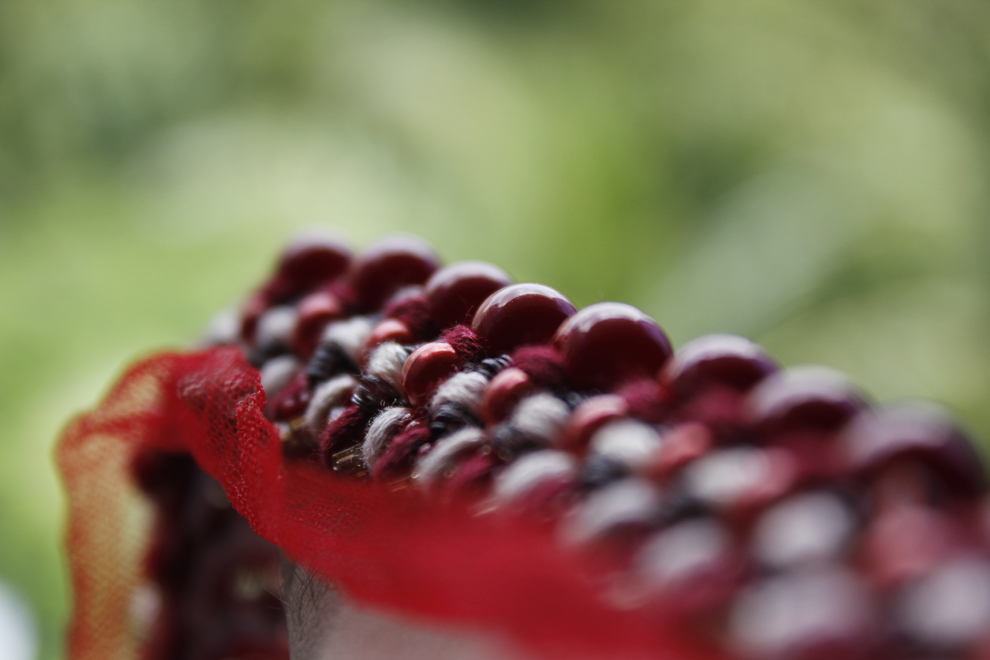 Deep red burgundy bead edge on red net — Imroz Fashions