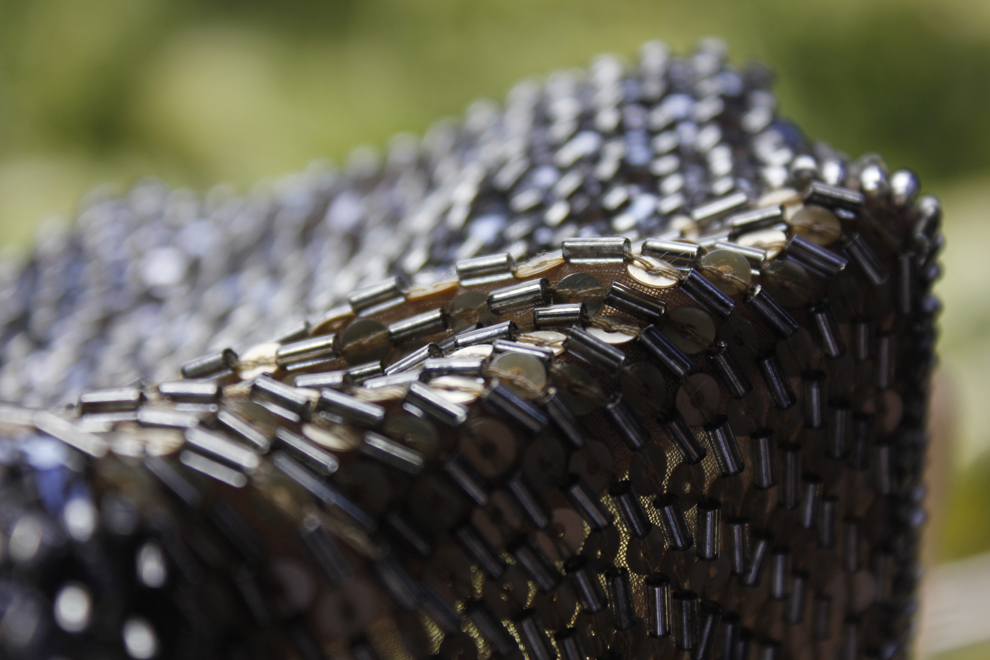 Black bugle bead and sequin dense surface embroidery — Imroz Fashions