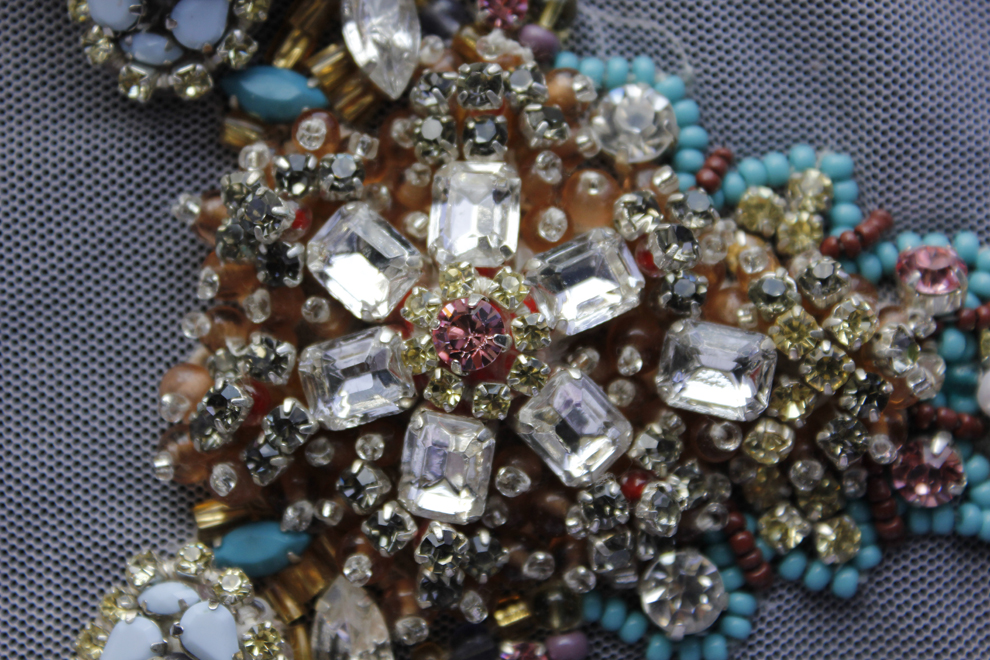 Multi-colour crystal and gem cluster embroidery on net — Imroz Fashions