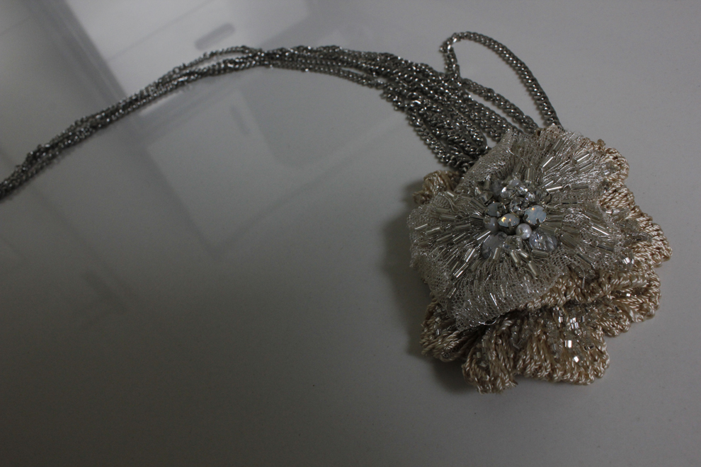 Ethereal grey fringe tassel embroidery — hand work by Imroz Fashions